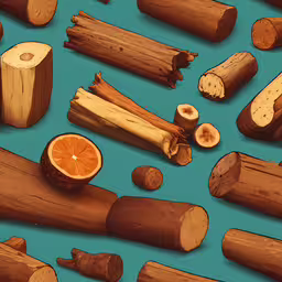 a couple of pieces of wood sit on a turquoise background,a bunch of pieces of wood that has been cut and placed together