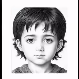 a black and white photograph of a boy with his eyes open