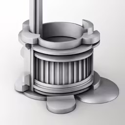 a small white sculpture with columns around it