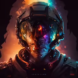 the character is wearing space suits with glowing spots