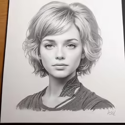 a drawing of a woman with short hair