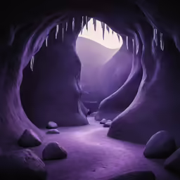 a purple tunnel with rock formations next to it
