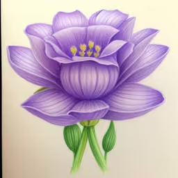 a purple flower has leaves on the end of it