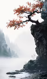 a lake is surrounded by rocks and trees