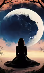 a person sitting on a rock looking at the moon