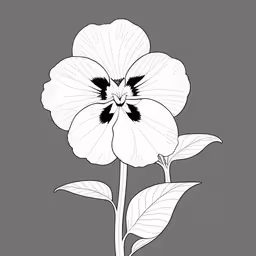 the outline of a flower with leaves is shown,black and white photo of a flower against a grey background