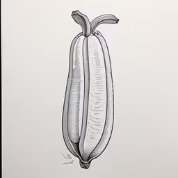 there is a piece of artwork that looks like a banana,the illustration depicts a pod shaped like an eggplant