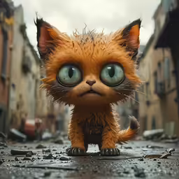 a cute looking little kitten on an urban street