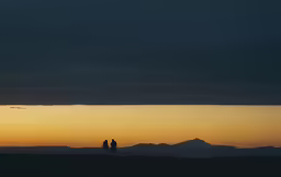 a couple silhouetted against an orange and yellow sky