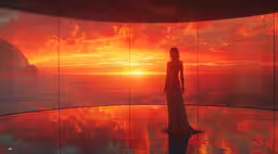 a woman standing in front of a wall with water,an image of a person standing on the edge of a body of water