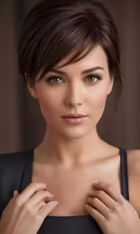 a woman with big breast standing in a studio photo