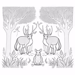 two deers with trees and grass are shown on a drawing