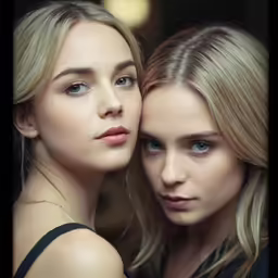two women looking forward while holding onto each other