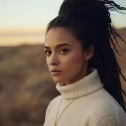 a woman with dreadlocks wearing white clothes