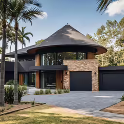 this is a very unusual home with a curved roof