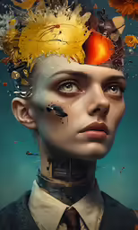 a girl with the brain cutout showing butterflies and sunflowers