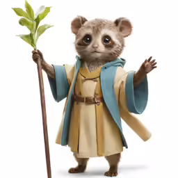 a weird looking animal in a costume holding a plant