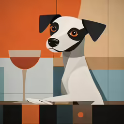 a painting of a dog in an abstract image