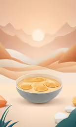 there is a bowl full of gold coins on the table