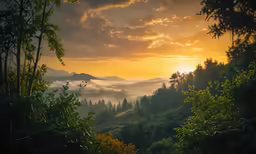 a view of the sun setting from above