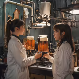 two women holding glasses full of beer together