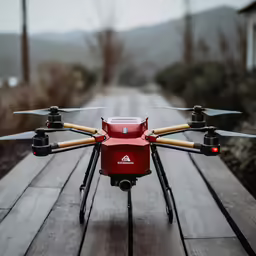 a red and black rc remote controlled flying device
