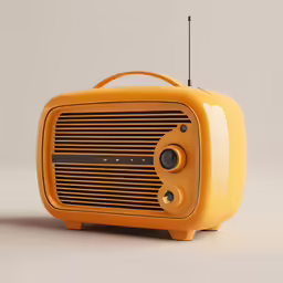 an old orange radio sits on a table