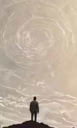 man standing on top of a mountain looking at a star trail