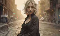 a woman in an urban street in the rain