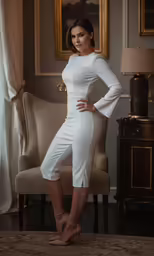 a beautiful young woman posing in a white dress