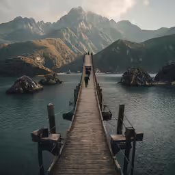 the wooden pier is by the water