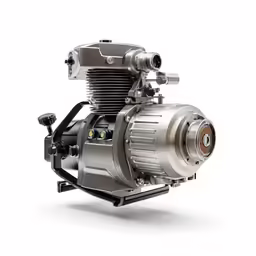 an aluminum carbull engine sitting on top of a stand