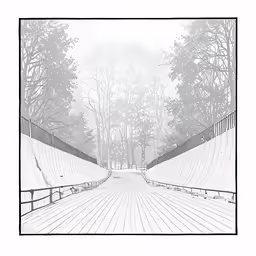 winter scene with a snow covered sidewalk