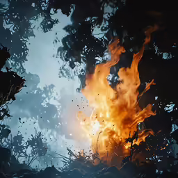 the flames are blazing in the sky above the trees