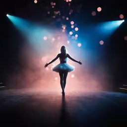 a woman in a white tutu and blue light