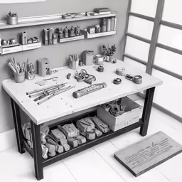 this is an artistically detailed black and white picture of a craft shop