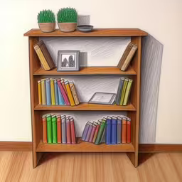 a drawing of an office bookcase with books