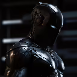 the man is dressed in the robot suit