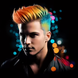a man with multi colored hair and a spiked mohawk
