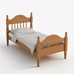 a wooden bed frame is made up of wood and white sheets