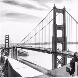 black and white photograph of the golden gate bridge
