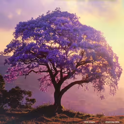 an image of a tree with purple flowers,a purple tree with its foliage blossoming in the sunlight