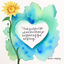 the word of god is written on the heart with sunflowers,a painted heart and a sunflower with a quote