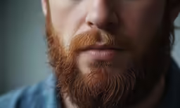a man with a beard, and blue shirt