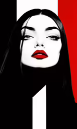 a woman with long hair and red lipstick is shown in black and white