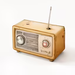 an old radio with the radio button showing