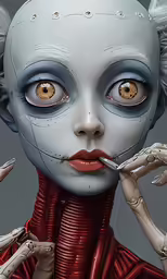 a cartoon character with a futuristic face, in grey