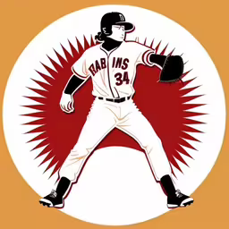 a baseball player in the midst of a painting,a stylized baseball player is holding a glove