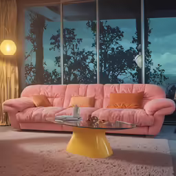 the large pink couch has different colors on it