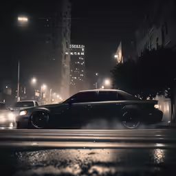 a car on a city street at night